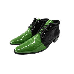 Bota Masculina Em Couro Preto Com Verde Verniz Ref... - Art Sapatos ®