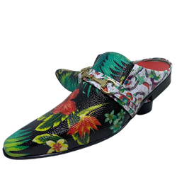 Babuche Masculino Em Couro Preto Floral Ref: BB106... - Art Sapatos ®