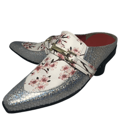 Babuche Masculino Em Couro Prateado Floral Ref: BB... - Art Sapatos ®