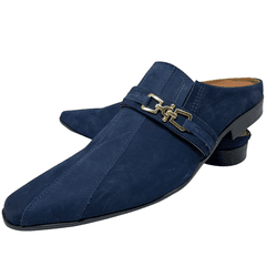 Babuche Masculino Em Couro Social Azul Camurça Ref... - Art Sapatos ®