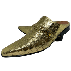 Babuche Masculino Em Couro Social Dourado Croco Re... - Art Sapatos ®