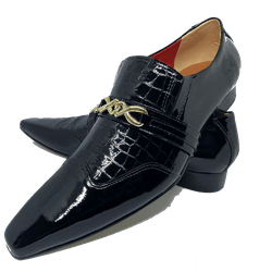Sapato Masculino Italiano Em Couro Preto e Croko E... - Art Sapatos ®