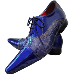Sapato Masculino Italiano Couro Azul Verniz Com Ja... - Art Sapatos ®