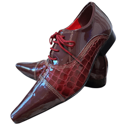 Sapato Masculino Italiano Couro Vinho Verniz Com J... - Art Sapatos ®