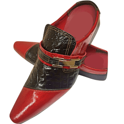 Mule Masculino Em Couro - Babuche - Black Red - Re... - Art Sapatos ®