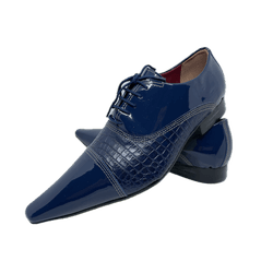 Sapato Masculino Italiano Couro Azul Verniz Com Ja... - Art Sapatos ®