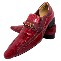 Sapato Masculino Italiano Em Couro Vermelho Réptil... - Art Sapatos ®