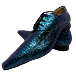 Sapato Masculino Italiano Em Couro Azul Réptil Bic... - Art Sapatos ®