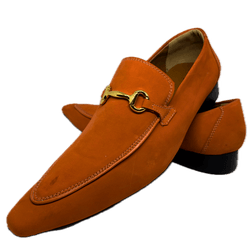 Sapato Masculino Italiano Em Couro Laranja Mocassi... - Art Sapatos ®