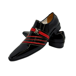 Sapato Masculino Social Preto Com Faixas Vermelhas... - Art Sapatos ®