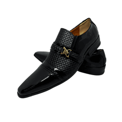 Sapato Masculino Italiano Couro Preto Liso e textu... - Art Sapatos ®
