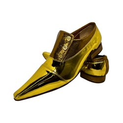 Sapato Masculino Italiano Couro Liso Dourado com B... - Art Sapatos ®