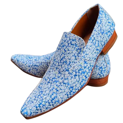 Sapato Masculino Italiano Em Couro Azul Floral Ref... - Art Sapatos ®