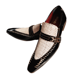 Sapato Masculino Italiano Em Couro Preto Com Branc... - Art Sapatos ®