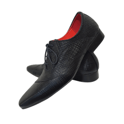 Sapato Masculino Italiano Em Couro Preto Frizado -... - Art Sapatos ®