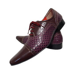 Sapato Masculino Italiano Em Couro Vinho Quadricul... - Art Sapatos ®