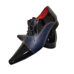 Sapato Masculino Italiano Em Couro Azul Com Preto ... - Art Sapatos ®