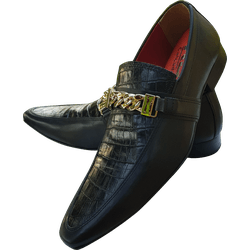 Sapato Masculino Cano Baixo Couro Preto Com Jacaré... - Art Sapatos ®