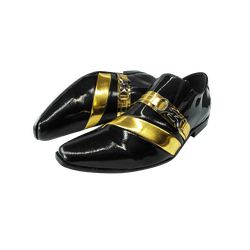 Sapato Masculino Em Couro Preto Dourado Veneza Col... - Art Sapatos ®