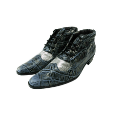 Bota Masculina Em Couro De Crocodilo Azul Petróleo... - Art Sapatos ®