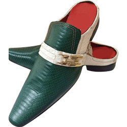 Mule Masculino Em Couro - Babuche - Green White St... - Art Sapatos ®