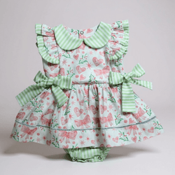 BODY VESTIDO BABY-LISTRA VERDE E LAÇOS - Ateliê NewBaby