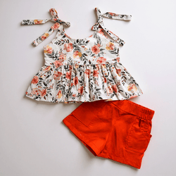 Conjunto Sarinha - Floral laranja - Ateliê NewBaby