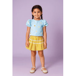 CONJUNTO SHORT SAIA LUIZA-ESTRELA E LISTRA DOURADA - Ateliê NewBaby