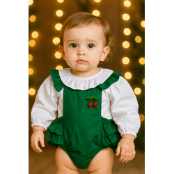 Conjunto Romper Babado c/ blusa-verde - Ateliê NewBaby