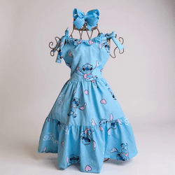 VESTIDO VANESSA-stitch azul - Ateliê NewBaby
