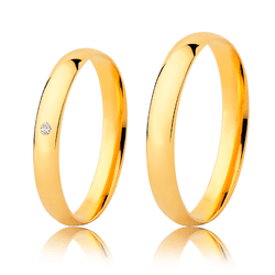Par de Alianças Tradicional em Ouro 18K - Diamante... - Authentika