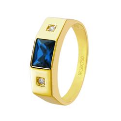 Anel de Formatura Masculino em Ouro 18K - Pedra Az... - Authentika