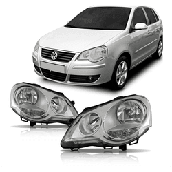 Farol Polo 2007 á 2011 Máscara Cromada - Foco Dupl... - Dominio Auto Peças 