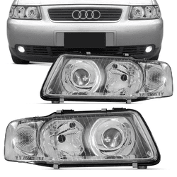 Farol Audi A-3 De 2001 á 2006 - Foco Duplo Cromado... - Dominio Auto Peças 