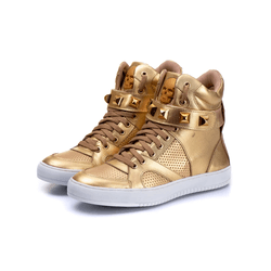Tenis Sneaker Bawmi Cano Alto Feminino Dourado com... - BAWMI