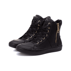 Tenis Sneaker Bawmi Cano Alto Feminino Preto com Z... - BAWMI