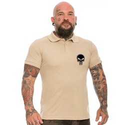 Camiseta Gola Polo Bege Punisher - POL-025-BEGE - b2b-team6.com.br