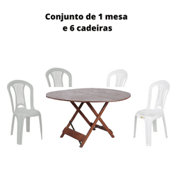 Locação - Kit Mesa Madeira e 6 Cadeiras Plastico - BEBFESTA