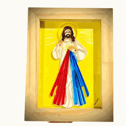 QUADRO JESUS MISERICORDIOSO QUILLING PINUS 18 X 18... - Benedictus Livraria Católica