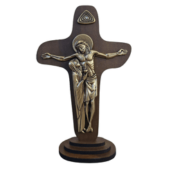 Crucifixo de Mesa MDF Cruz da Unidade Dourado - 25379 - Betânia Loja Católica 