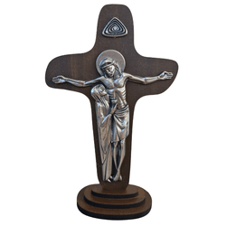 Crucifixo de Mesa MDF Cruz da Unidade -Niquelada - 25378 - Betânia Loja Católica 