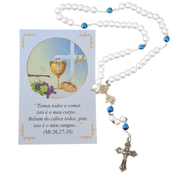 Lembrança de Eucaristia - Terço com cartão Azul - 30619 - Betânia Loja Catolica 