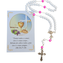 Lembrança de Eucaristia - Terço com cartão - 30623 - Betânia Loja Catolica 