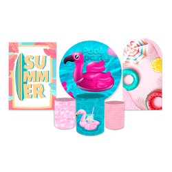 Kit Casadinho + Painel Romano Tema Pool Party Rosa - Loja | Bibi Painéis