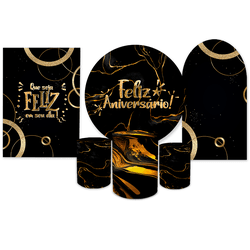 Kit Completo Feliz Aniversário Preto - Loja | Bibi Painéis