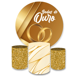 Kit Capa Painel + Trio Cilindros Bodas De Ouro - Loja | Bibi Painéis