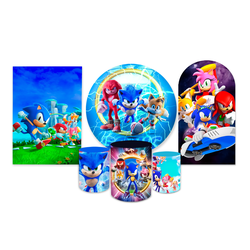 Kit Capadinho + Painel Romano Tema Sonic 02 - Loja | Bibi Painéis