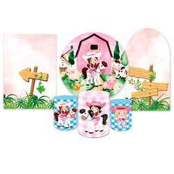 Kit Casadinho + Painel Romano Tema Fazendinha Rosa - Loja | Bibi Painéis