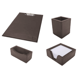 Kit 4 WorkSpace TABACO Prancheta A4, Porta Lápis, Porta Rascunho, Porta Cartão de Visitas - COURO LEGÍTIMO