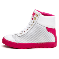 Tênis Sneaker Couro Legitimo Branco Rosa Calçado F... - CALCADOFITNESS